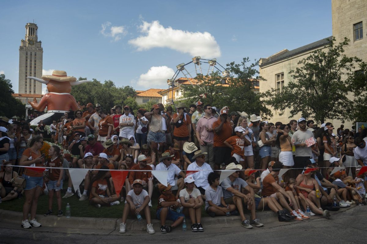 The crowd waits for Bevo during the SEC Celebration on UT Austins campus on June 30.