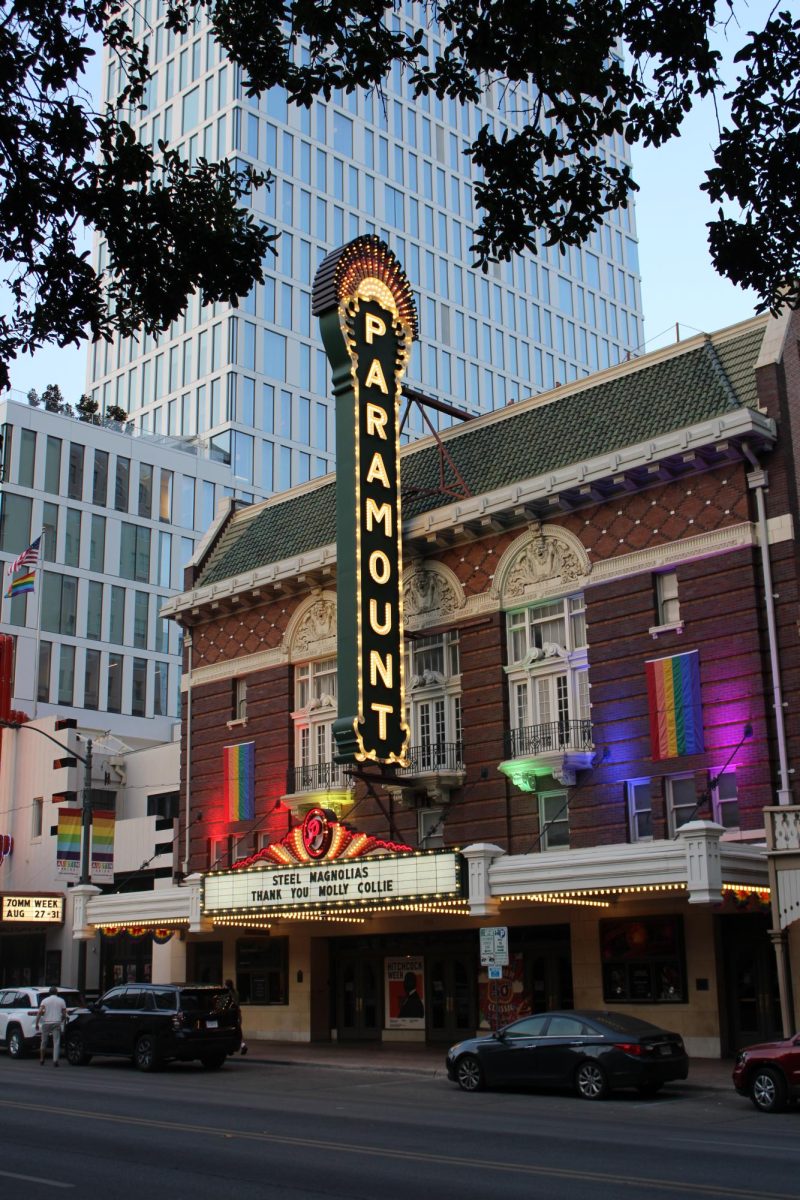 The exterior of the Paramount Theatre during a Summer Classic Film Series screening of Steel Magnolias on August 22, 2024.