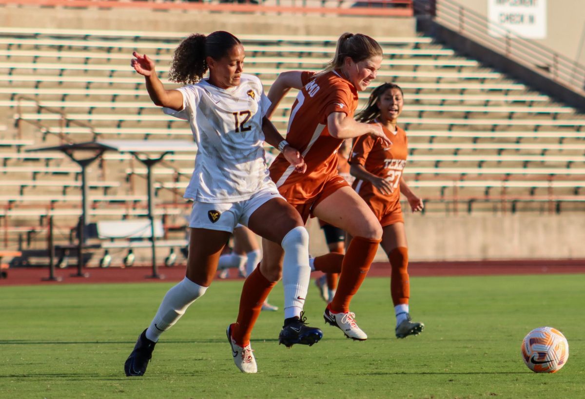 Senior midfielder Lexi Missimo runs towards the ball on Sept. 28, 2023 during Texas' game against West Virginia. The Longhorns and Mountaineers ended the game with a 0-0 tie.