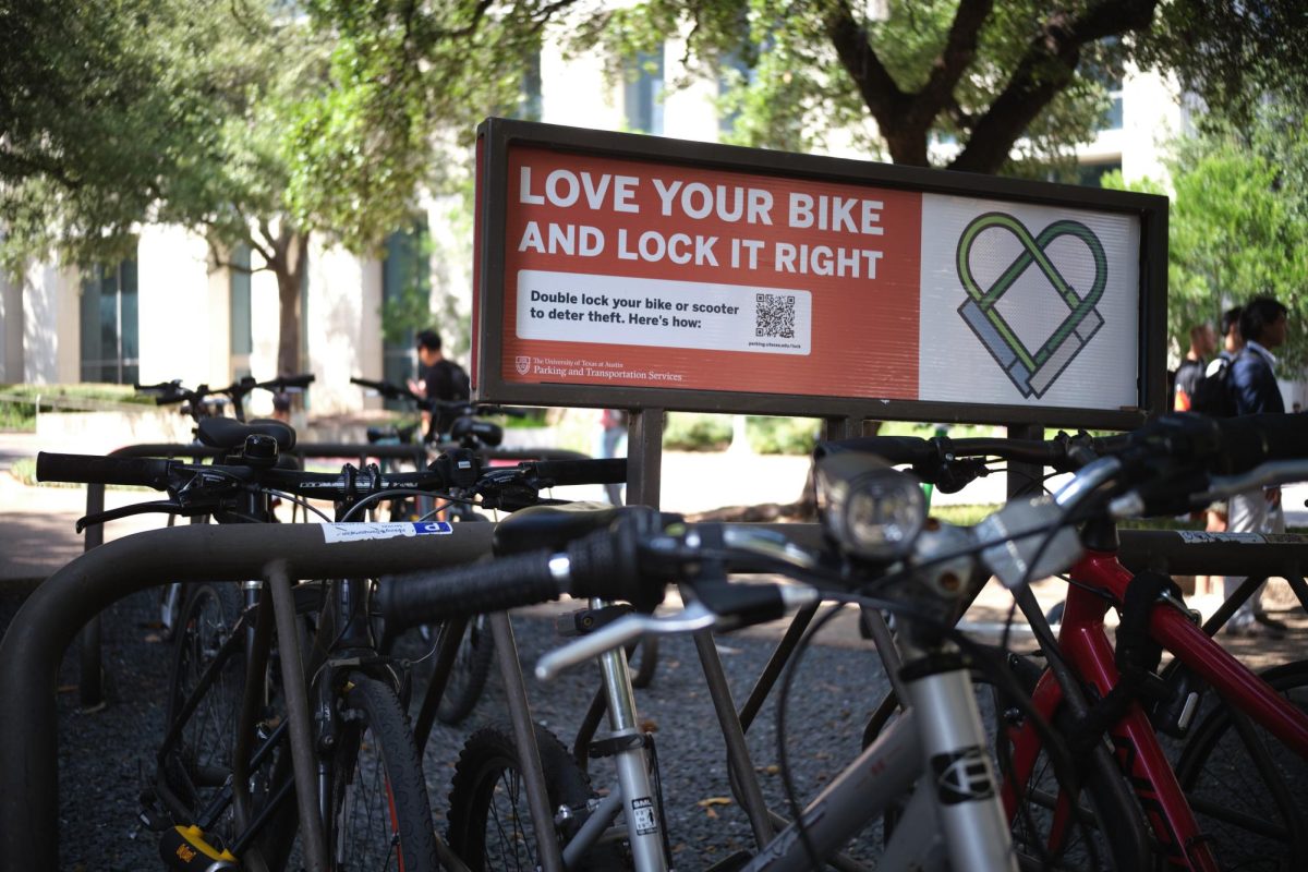 Avoid theft theft by double locking your bike or scooter at various bike racks around UT campus