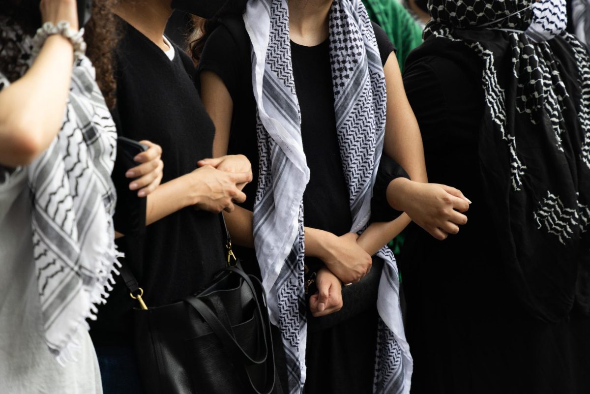 Protesters link arms during a pro-Palestine protest on April 24, 2024.