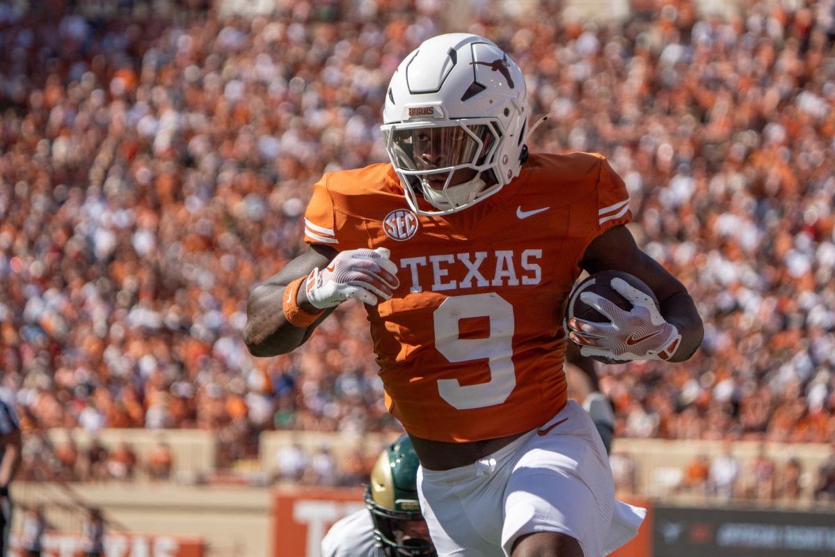 Freshman running back Jerrick Gibson runs towards the end zone during Texas' game against CSU on Aug. 31, 2024. 