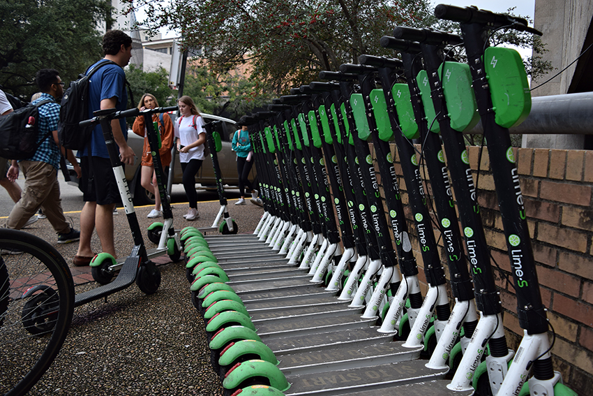 Lime scooters accessed in many areas around UT campus offer convenient travel options around the 40 acres