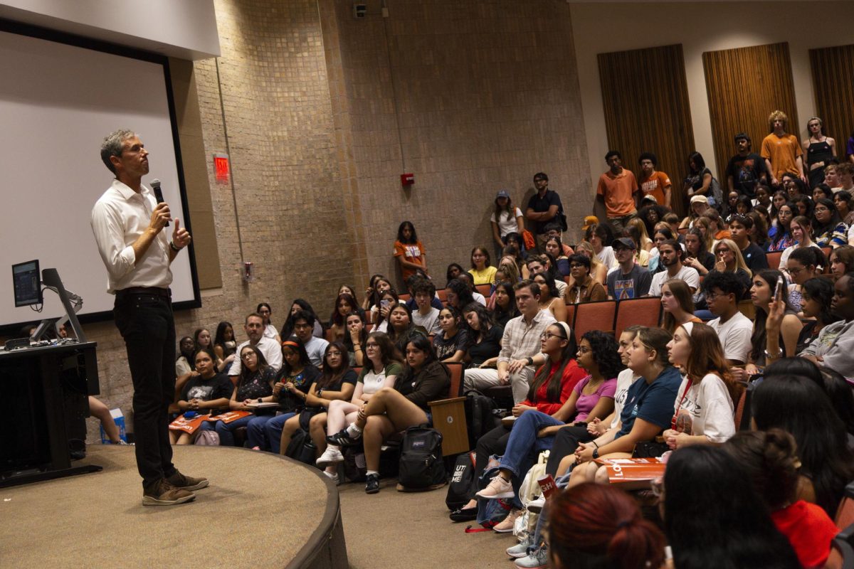 Former U.S. Texas representative Beto O’Rourke speaks to students to the Jester Auditorium on Sept. 16, 2024. The "Ready to Vote" rally garnered over 400 students.