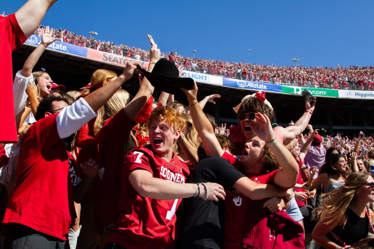 Oklahoma fans cheer at the end of OU's game against Texas on Oct. 7, 2023. The Longhorns fell to the Sooners 34-30. 