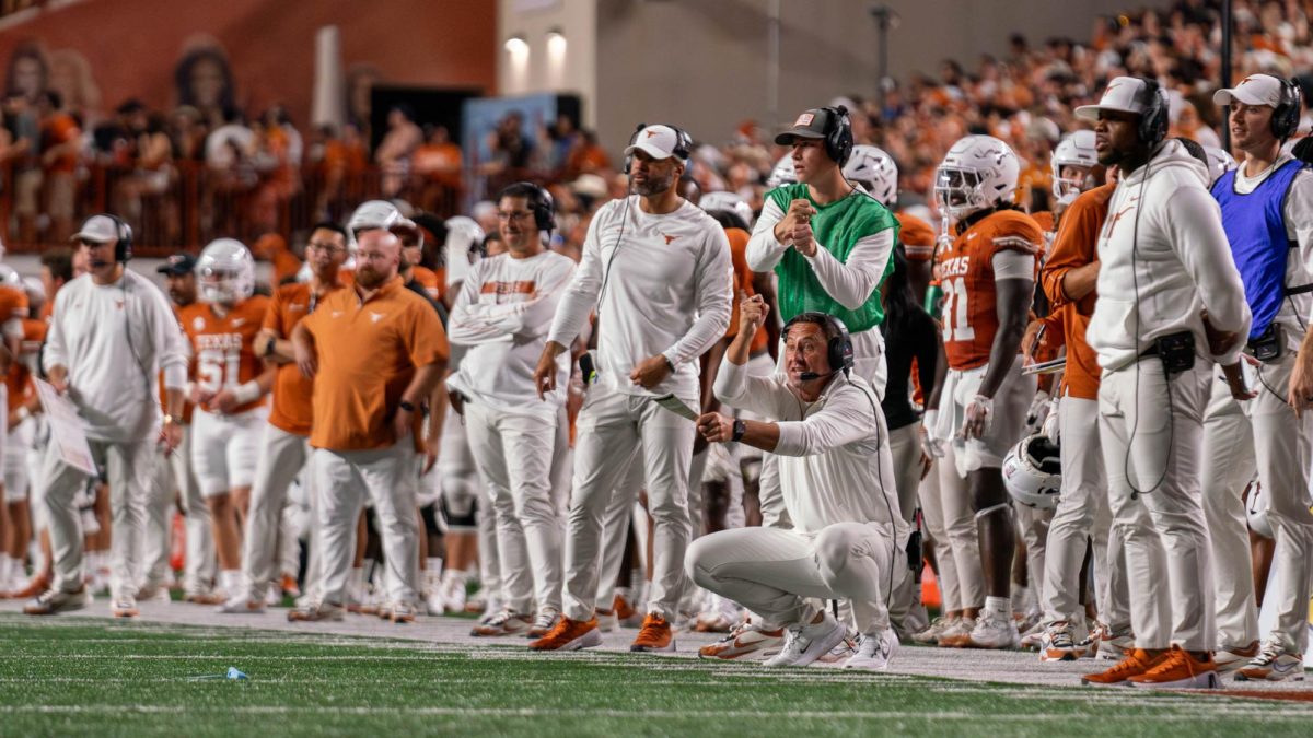 Head football coach Steve Sarkisian calls a play during Texas' game against ULM on Sept. 21, 2024. 