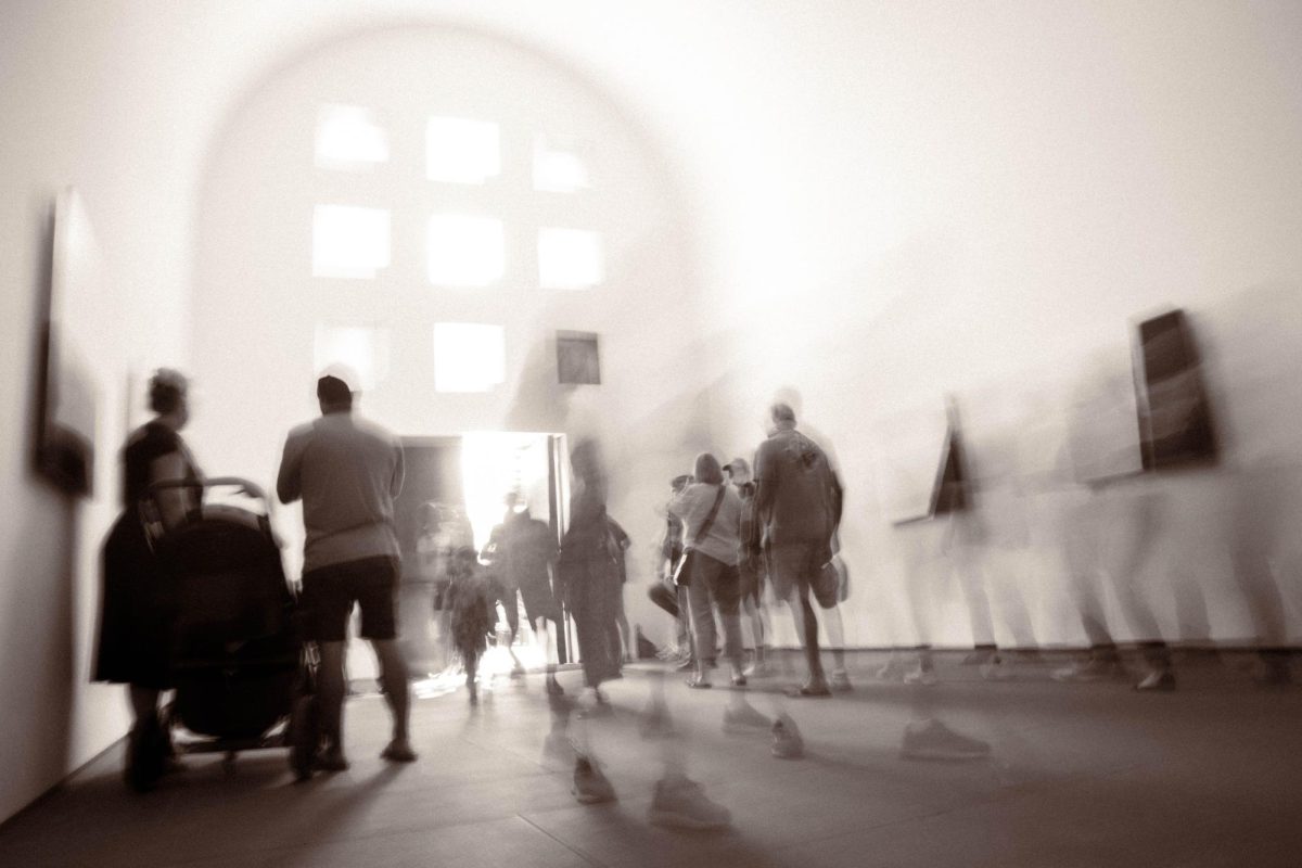 Museum visitors walk through the art installation "Austin" by Ellsworth Kelly on Sept. 22, 2024.