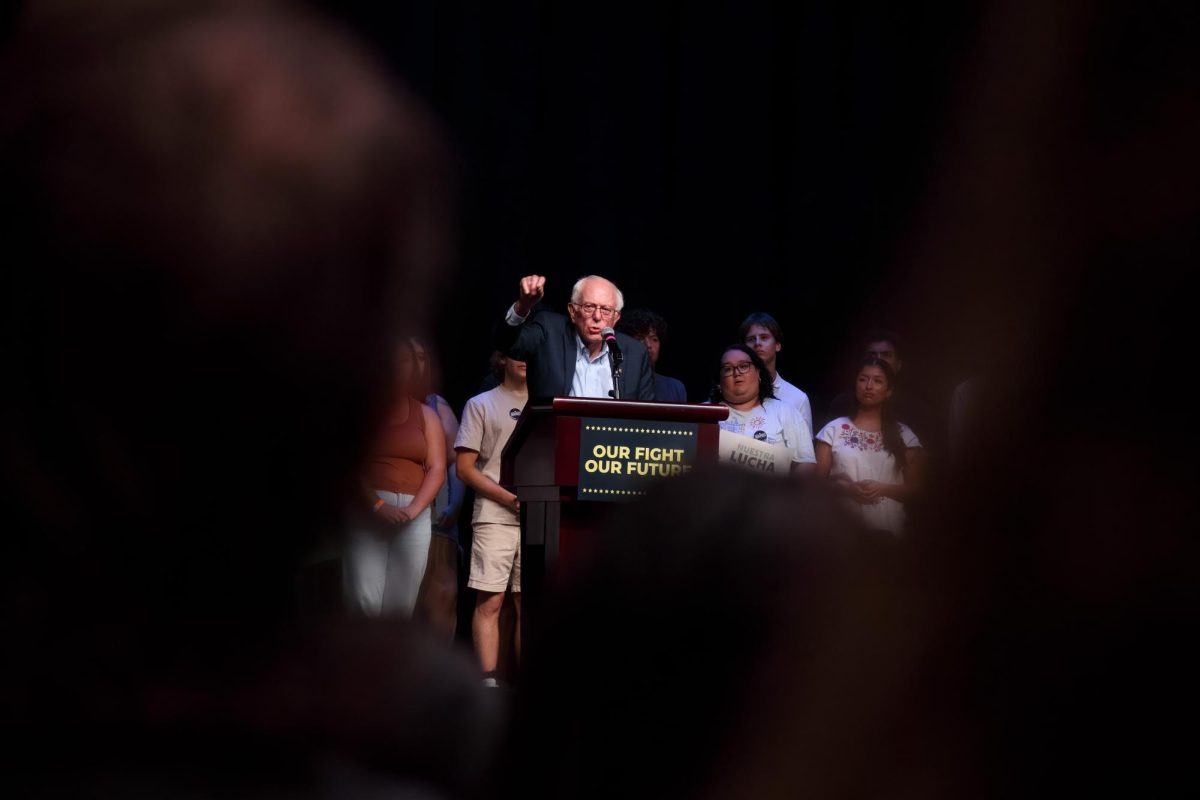 Bernie Sanders speaks in Hogg Memorial Auditorium at the University Democrats Our Fight Our Future Rally on Oct. 1, 2024.