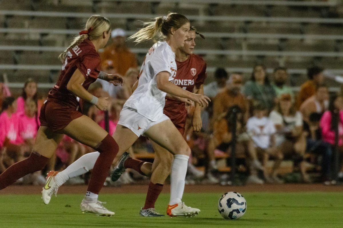 Senior midfielder Lexi Missimo chases the ball on Oct. 24, 2024. Texas beat OU 1-0.