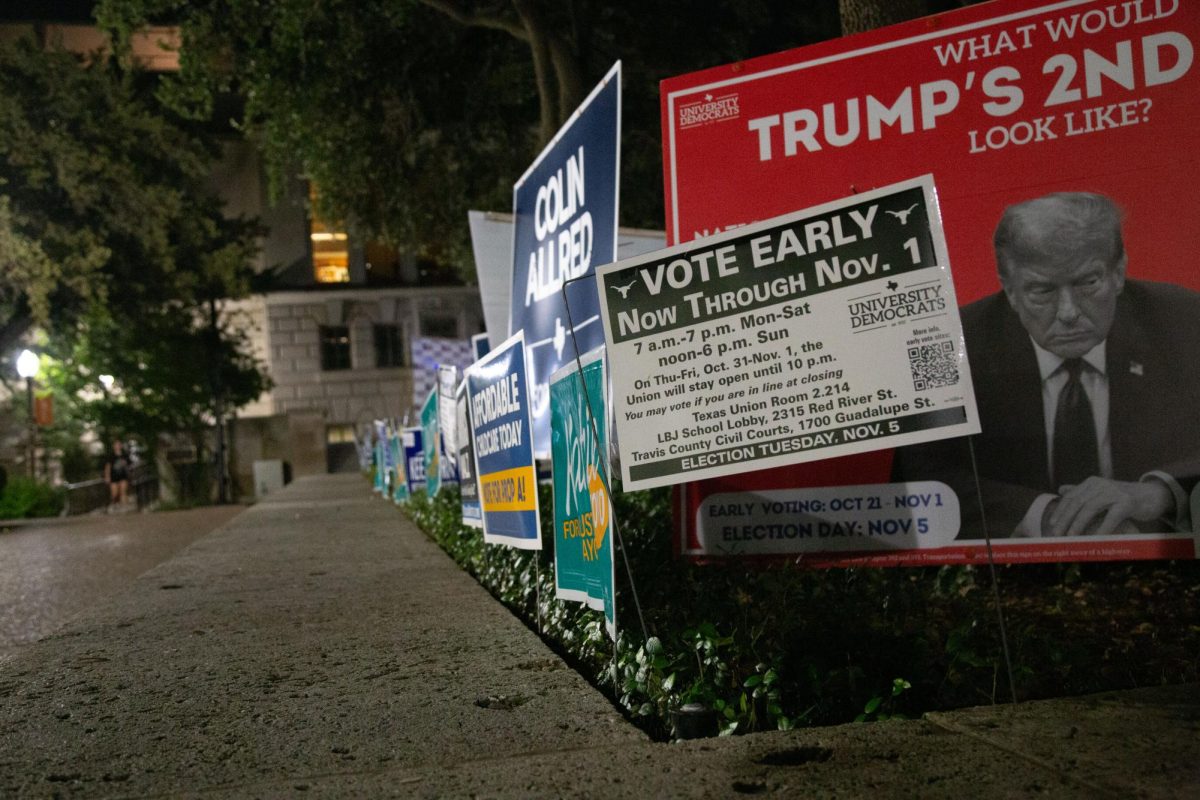 Political signs are pictured on Oct. 21, 2024, ahead of the Nov. 2024 election.