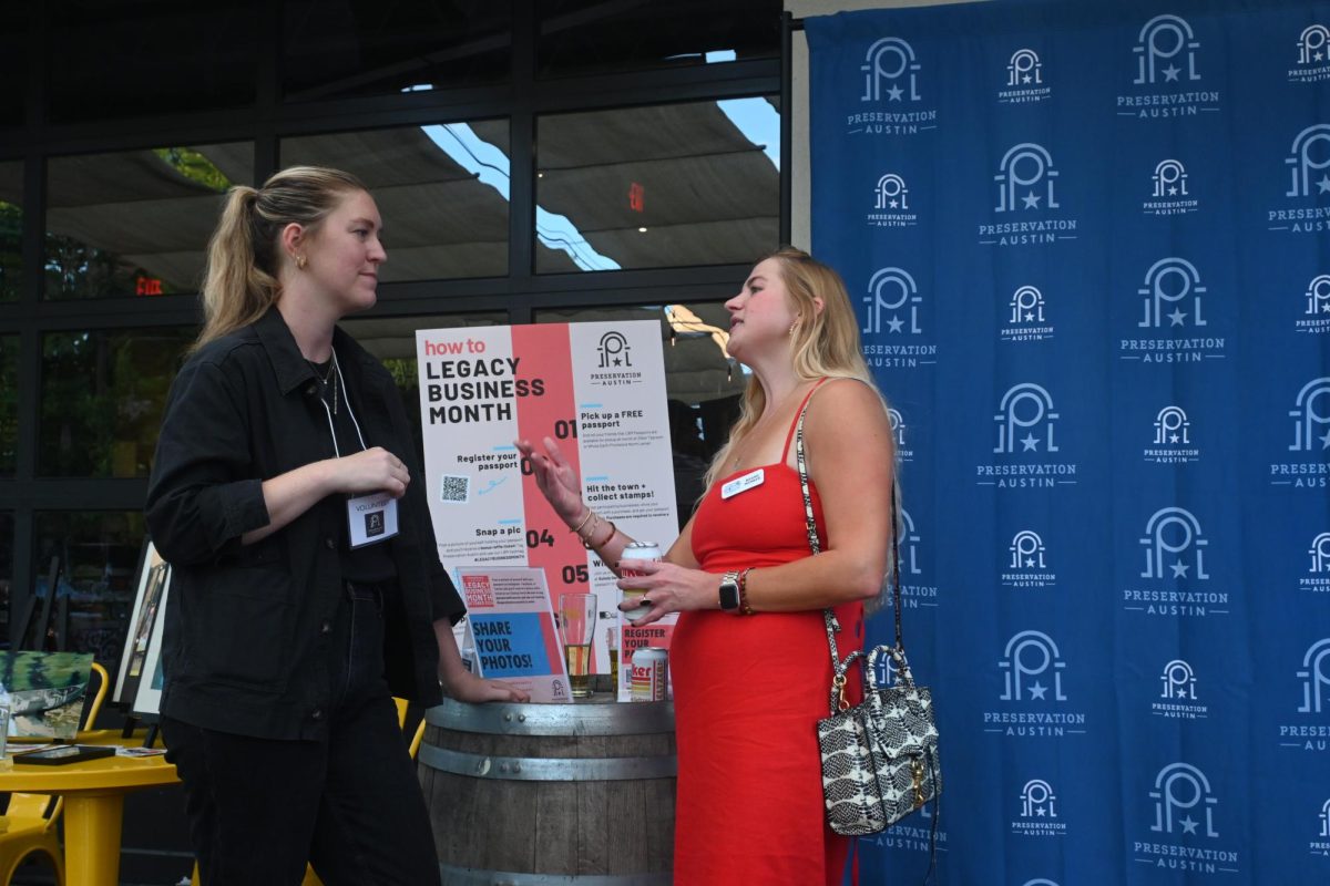 Attendees have conversations at Preservation Austin's Legacy Business Month Kick-Off Party at Zilker Brewing Company on Oct. 3, 2024. The event's mission was to bring awareness to support Austin local businesses.