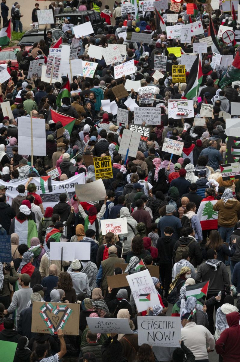 Over 15,000 attended a protest outside the Capitol on Sunday calling for an immediate ceasefire in Palestine, an end to the United States' aid to Israel and an end to the siege on Gaza, on Nov. 12, 2023. Many traveled to the capitol, including families, with 17 buses to Austin from across the state to help with transportation. 