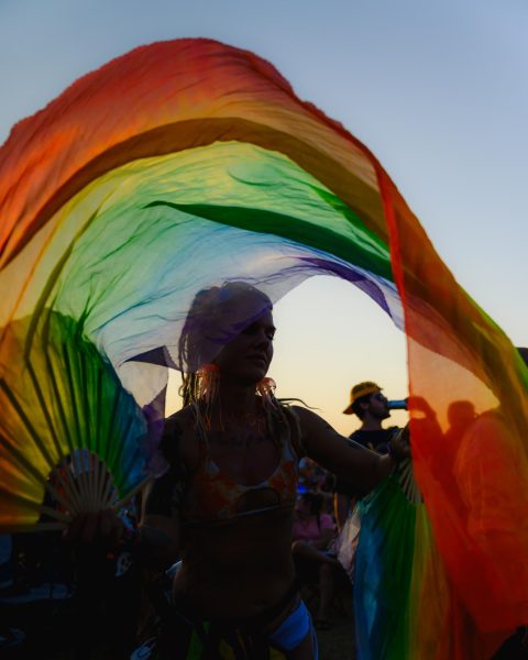 Leah Sattler, a Khruangbin fan dances during the band's set at Austin City Limits Music Fest on October 12, 2024.