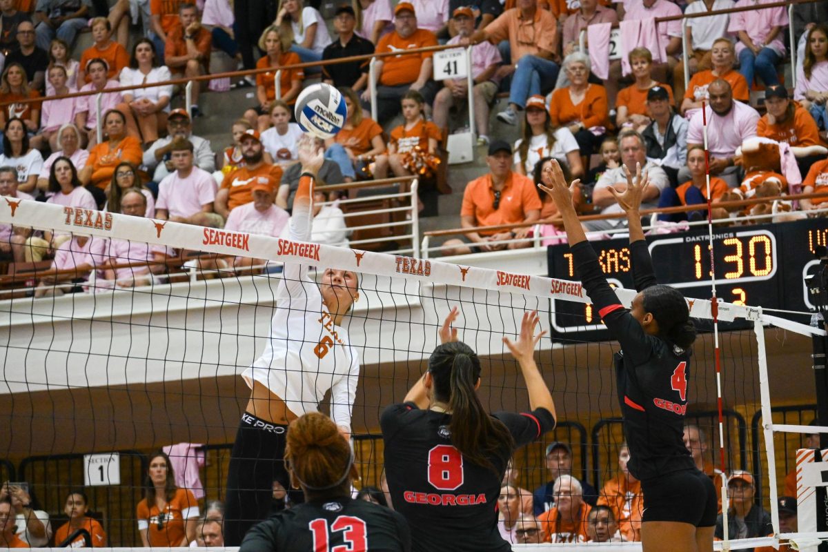 Madisen Skinner spikes the ball during a home game against Georgia on Oct. 20, 2024.