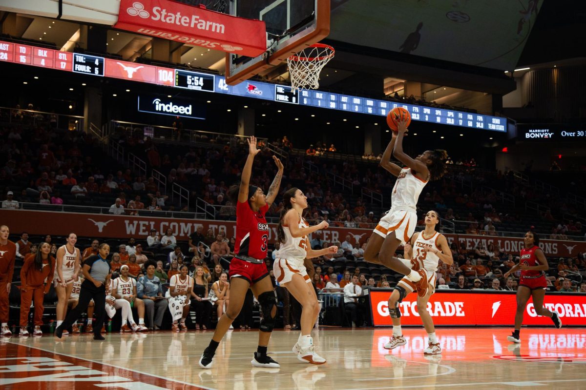 Junior forward Kyla Oldacre shoots the ball at Texas Women’s Basketball’s first game of the season, against Southeast Missouri State on Nov. 10, 2024. 