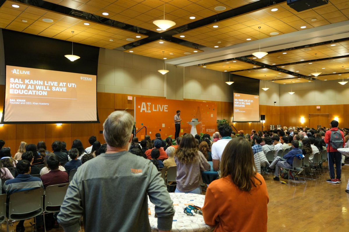 Sal Khan, founder of Khan Academy, gives a presentation on "How AI Will Save Education" at UT's AI Live on Nov. 15, 2024.