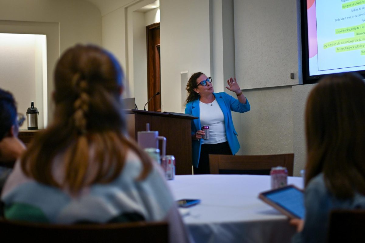 University of Tennesee Professor of Law Wendy Bach presents research of a national study tracking the criminalization of pregnancy at the UT School of Law on Nov. 4, 2024.