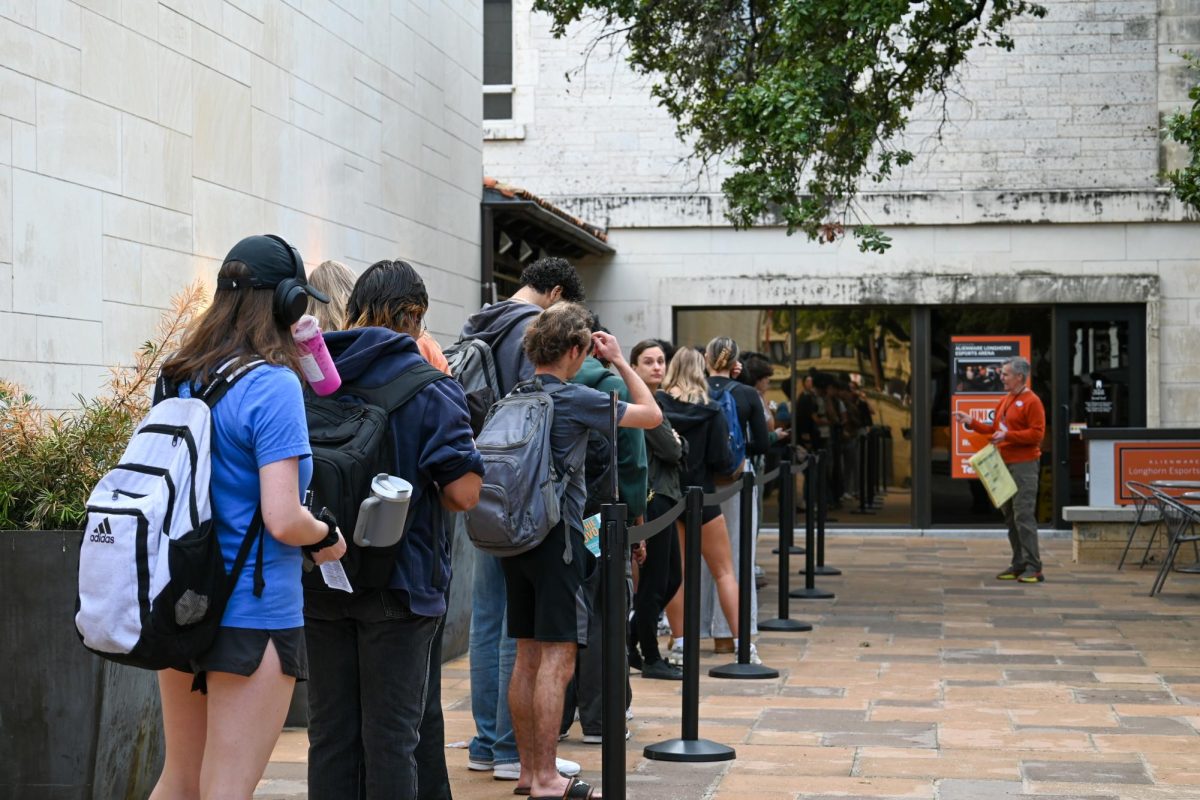 Students wait in line to vote at the TX Union late morning on Election Day on Nov. 5, 2024.