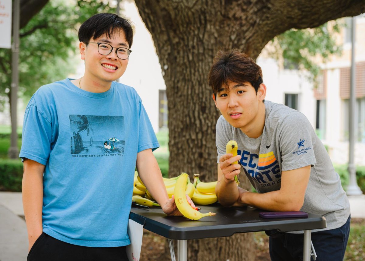 Mihiro Suzuki and Aaron Cheung table for their health initiative "ThatsBananas!" on Nov. 7, 2024. Their goal "is to get people to think, talk, and eat fruit daily, starting with bananas."