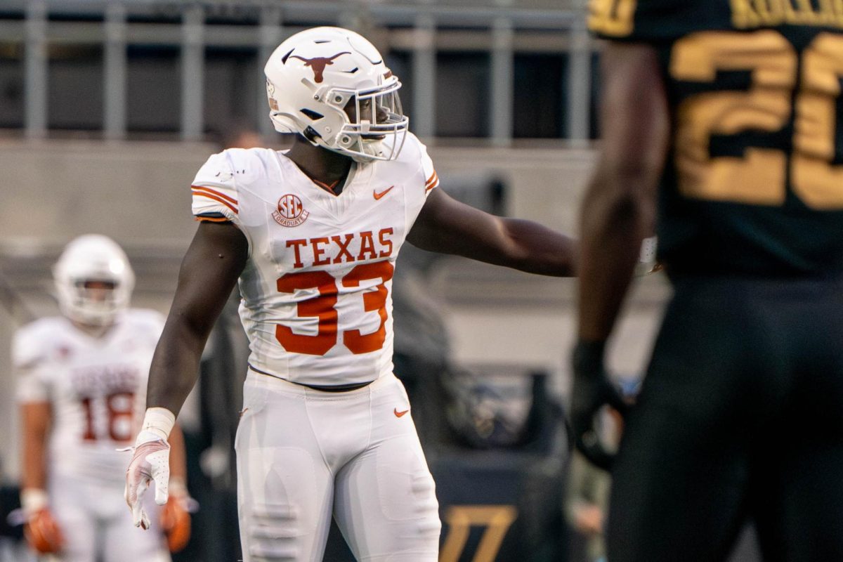 Senior linebacker David Gbenda during Texas' game at Vanderbilt on Oct. 26, 2024. 