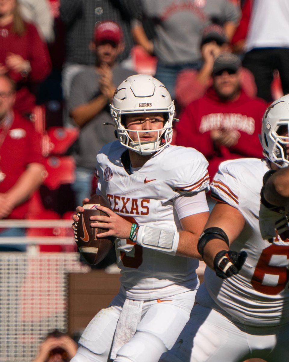 Quarterback Quinn Ewers during Texas' game at Arkansas on Nov. 16, 2024. 