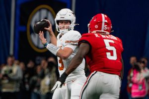 Quarterback Quinn Ewers prepares to pass the ball during the SEC Championship game against Georgia on Dec. 7, 2024. The Longhorns lost 22-19 in overtime. 