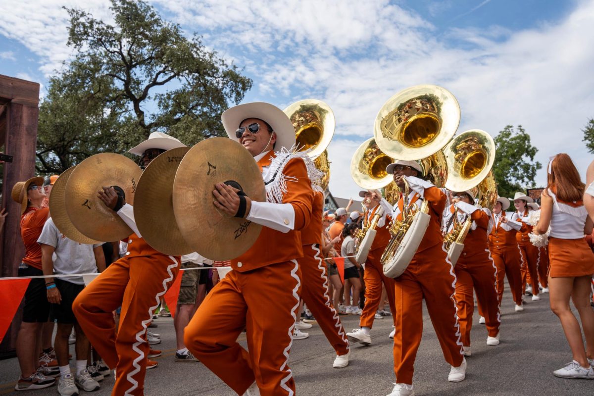 The Longhorn Band marches into Darrell K Royal Stadium ahead of Texas' game against UTSA on Sept. 14, 2024.