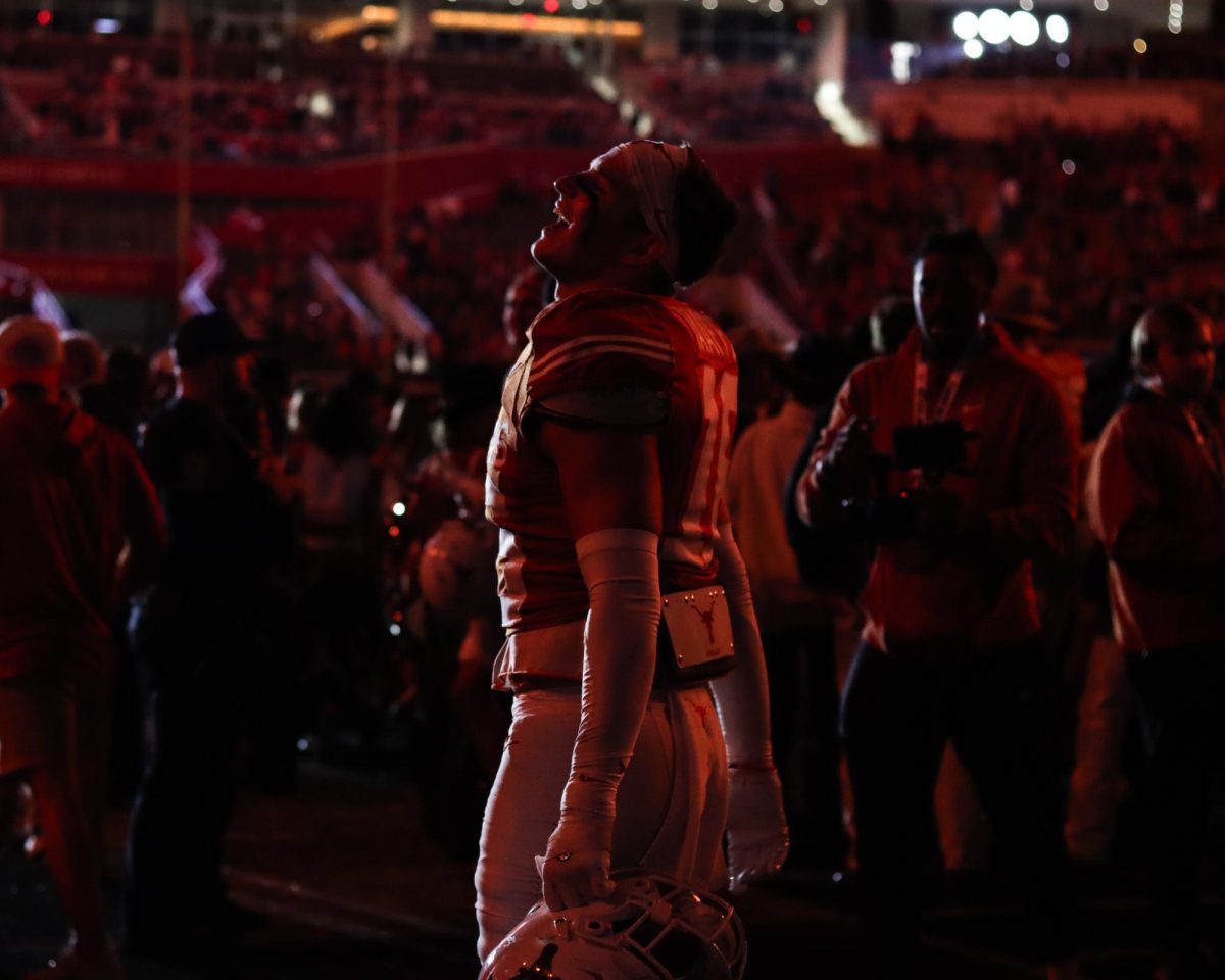 Defensive back Michael Taaffe celebrates after the Longhorns won the first round playoff game against Clemson on Dec. 21, 2024.