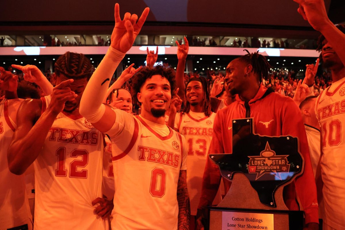 Junior guard Jordan Pope smiles after Texas' 70-69 win over Texas A&M on Jan. 25, 2025. 