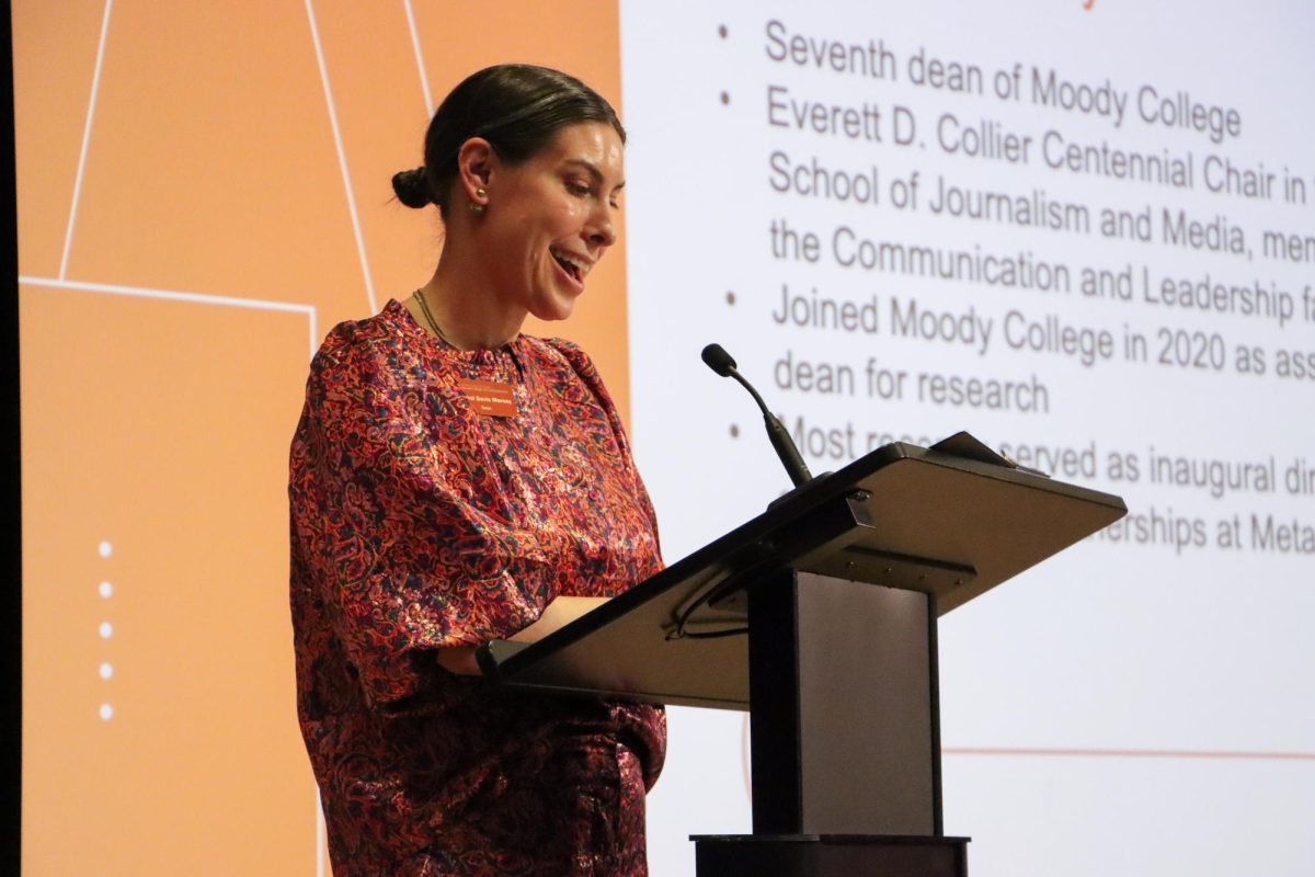 Incoming interim provost Rachel Davis Mersey speaks at the Friends of The Daily Texan banquet on March 22, 2024.