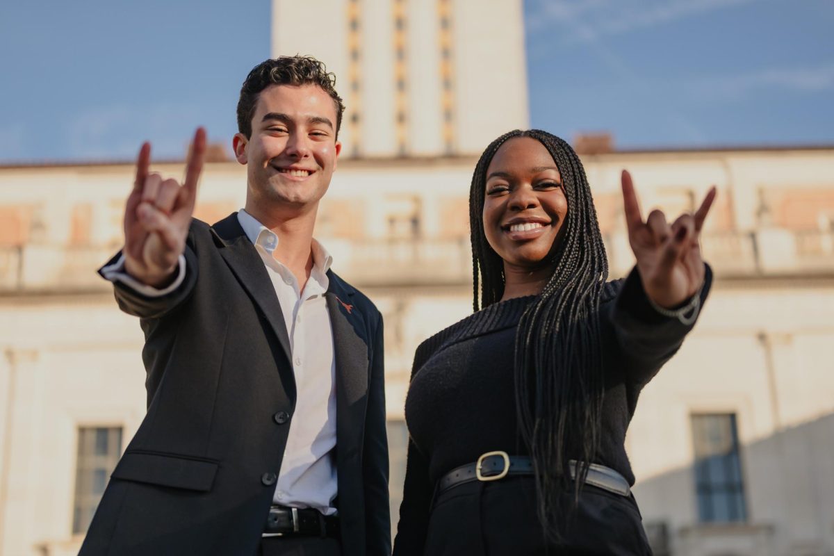 Executive alliance candidates Grayson Oliver and Elizabeth Tomoloju pose for a portrait on Dec. 12, 2024.