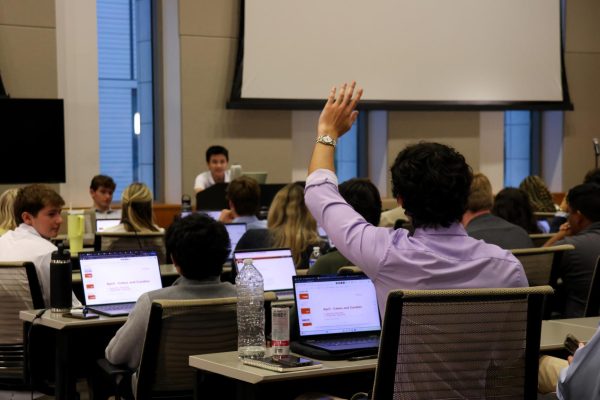 A member of the Student Government asking a question during a meeting on April 15, 2025.