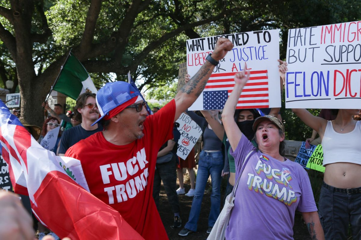 Protesters gather at the Texas Capitol for the national No Kings protest on June 14, 2025.