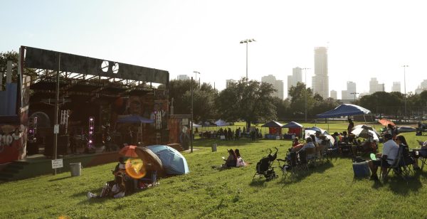 People gather at Oswaldo AB Cantu Pan American Recreation Center for the Pan Am Hillside Summer Concert Series on July 15, 2025.