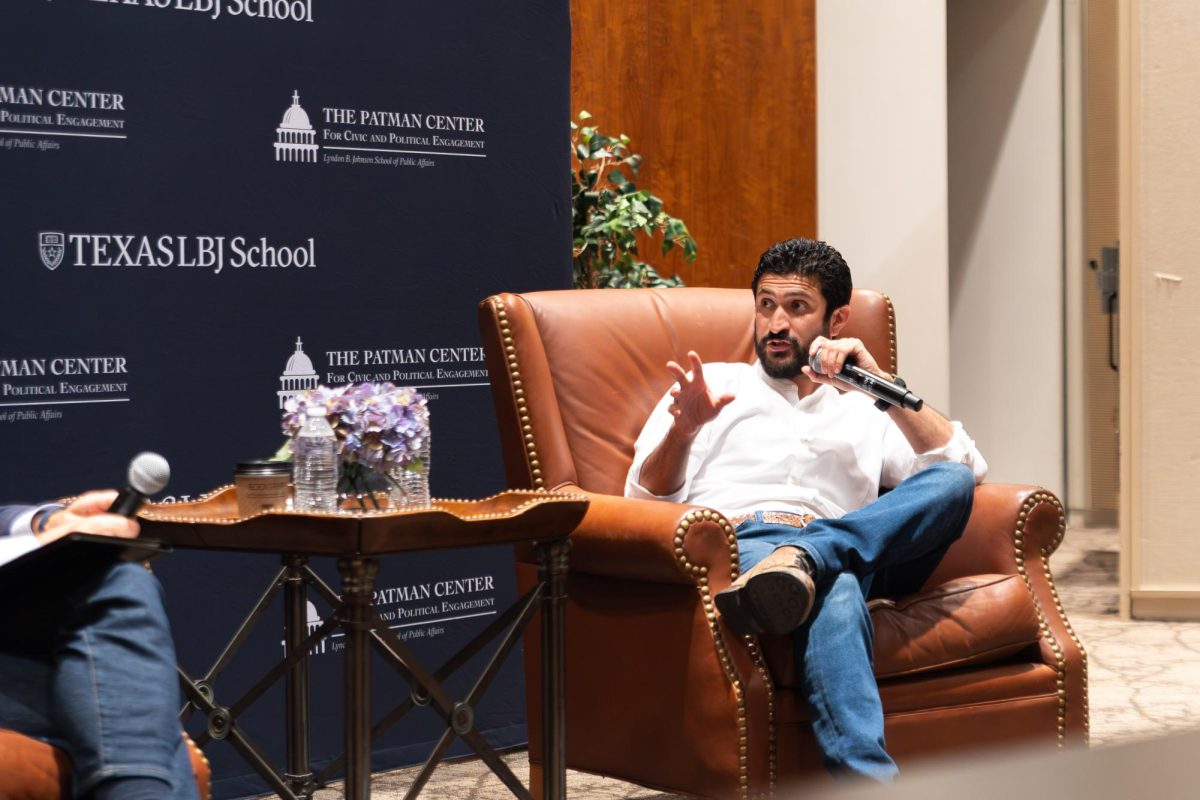 Rep. Greg Casar speaks inside the LBJ Auditorium on Aug. 27, 2025.
