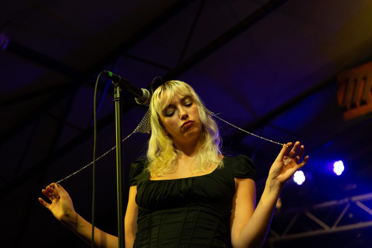 Girlpuppy performs at Mohawk on Sept. 24, 2025. She opened prior to Launder and headliner Beach Fossils at one of Levitation's first night shows.  