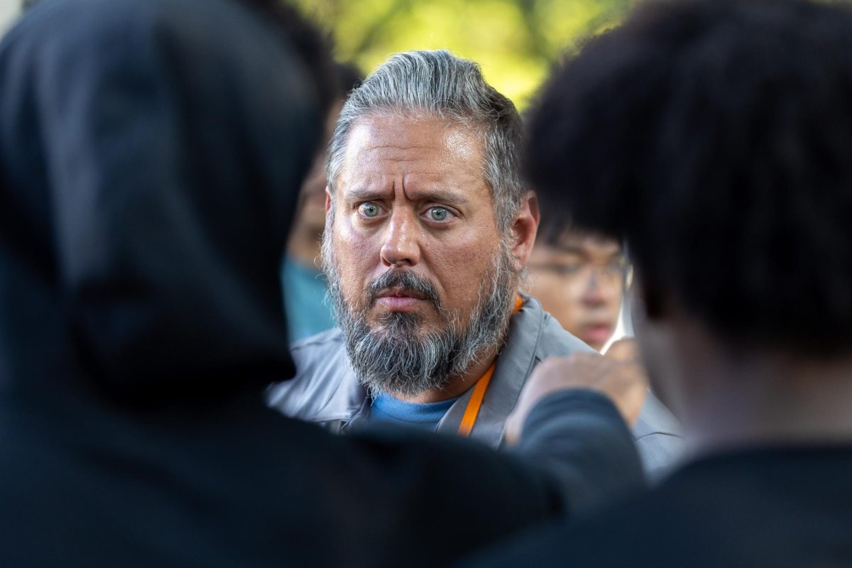Director of the Event Readiness and Response Unit, Joseph LoBrutto, speaks to protest organizers on Wednesday, Oct. 22.