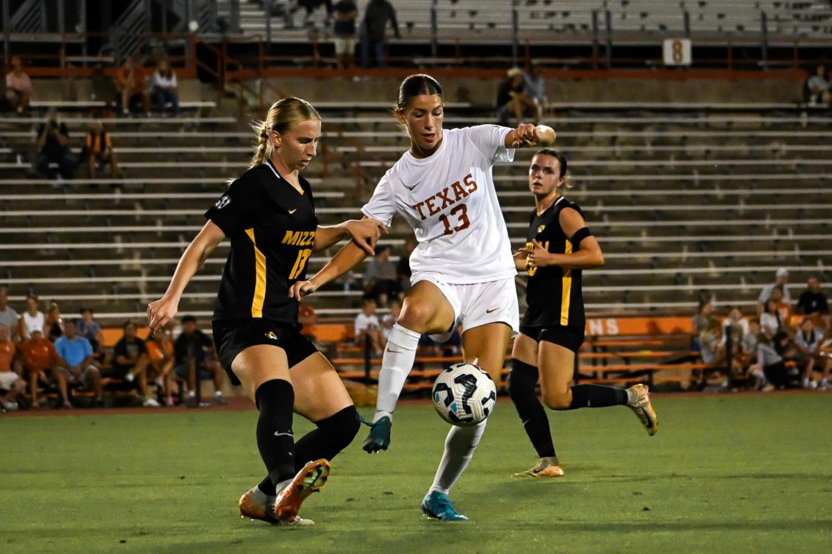 Senior forward Holly Ward defends the ball during a game against the University of Missouri on Oct. 24, 2024.