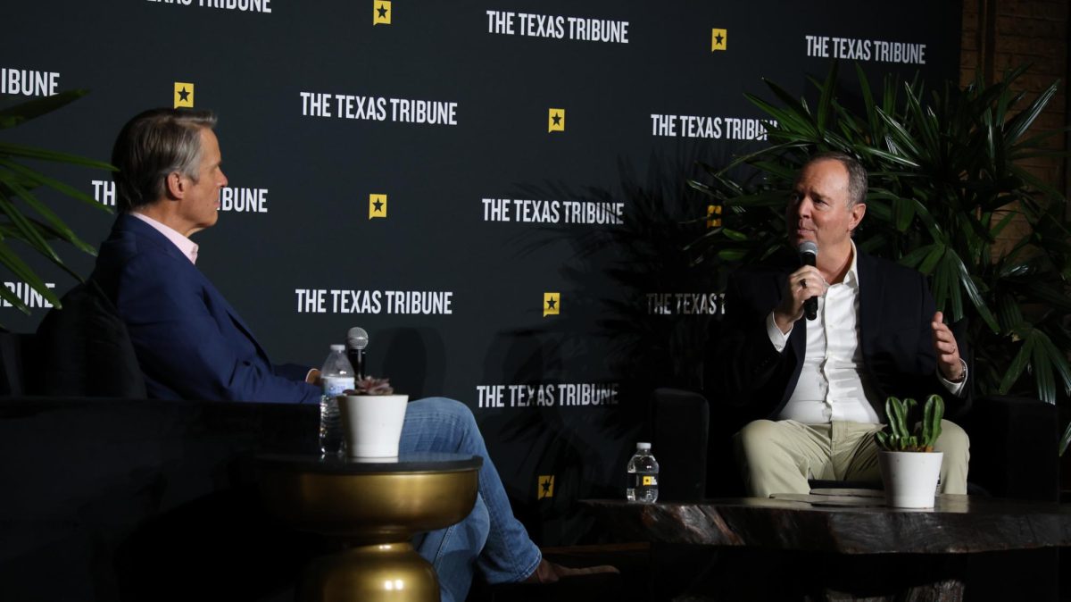 California Senator Adam Schiff speaks in a one-on-one session with former ABC News correspondent Terry Moran at the Texas Tribune Festival Friday.