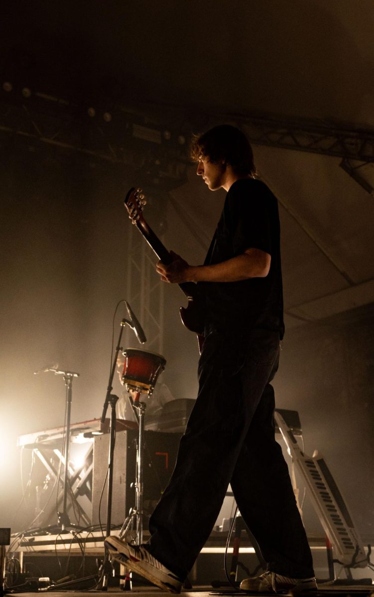 Lead singer Cameron Winter plays guitar during Geese's set at Stubb's Waller Creek Amphitheater on Nov. 5.