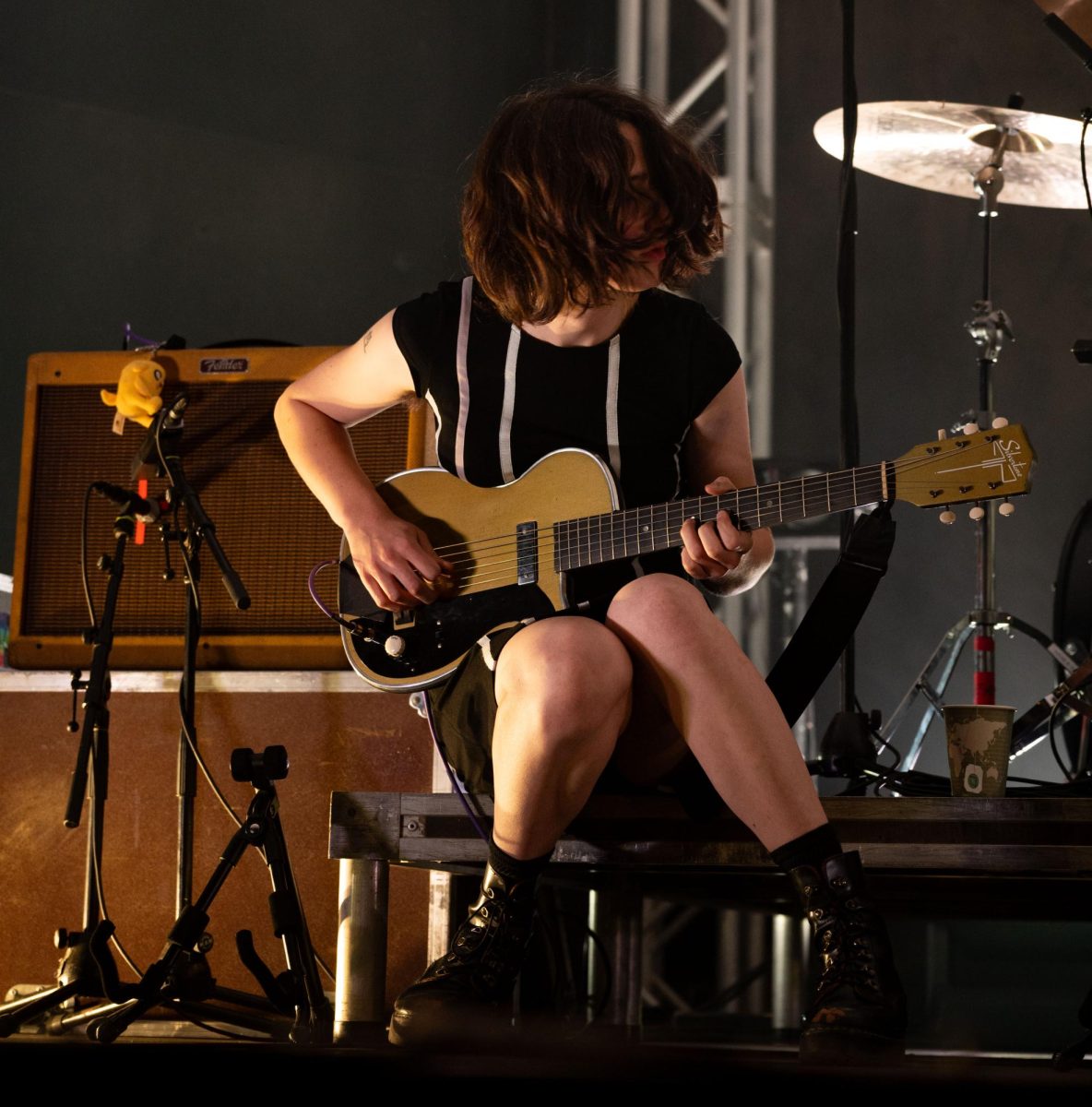 Emily Green plays guitar during Geese's set at Stubb's Waller Creek Amphitheater on Nov. 5.