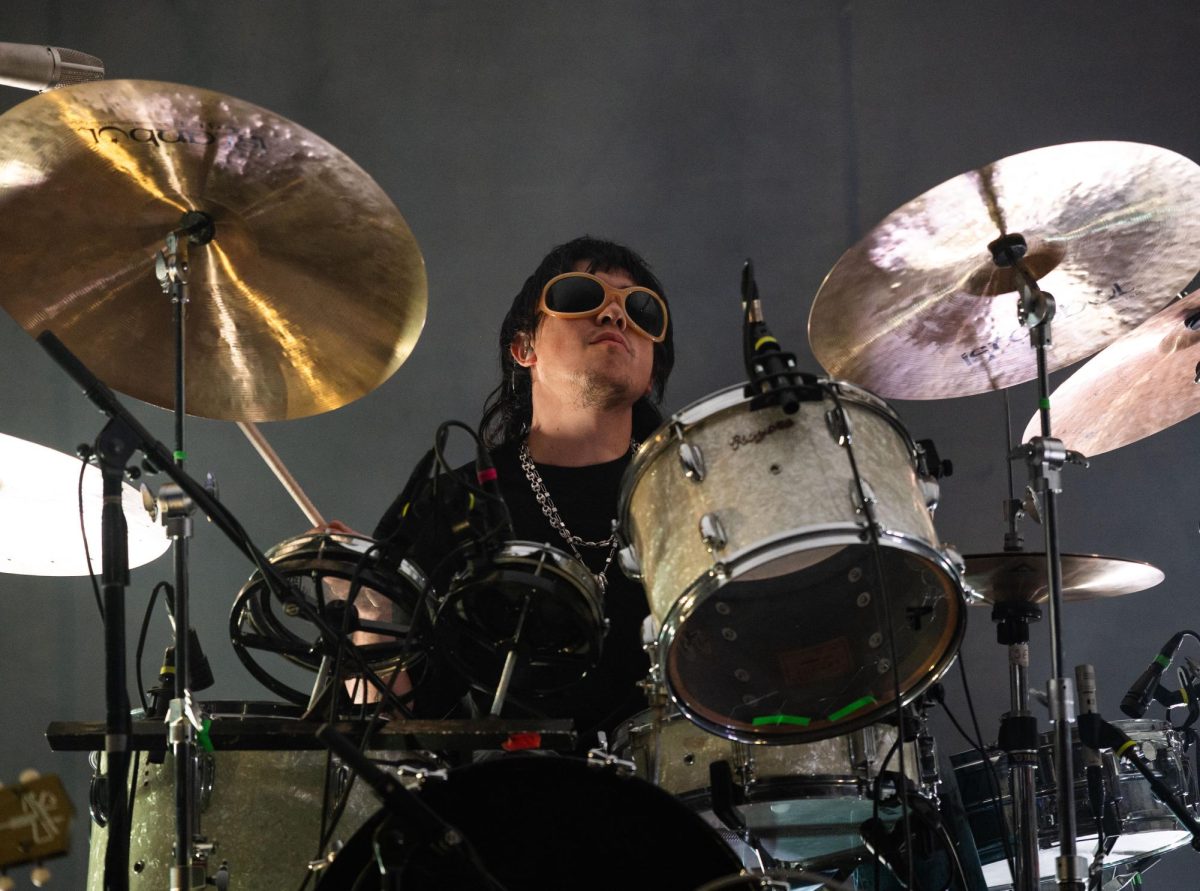 Max Bassin plays drums during Geese's set at Stubb's Waller Creek Amphitheater on Nov. 5.