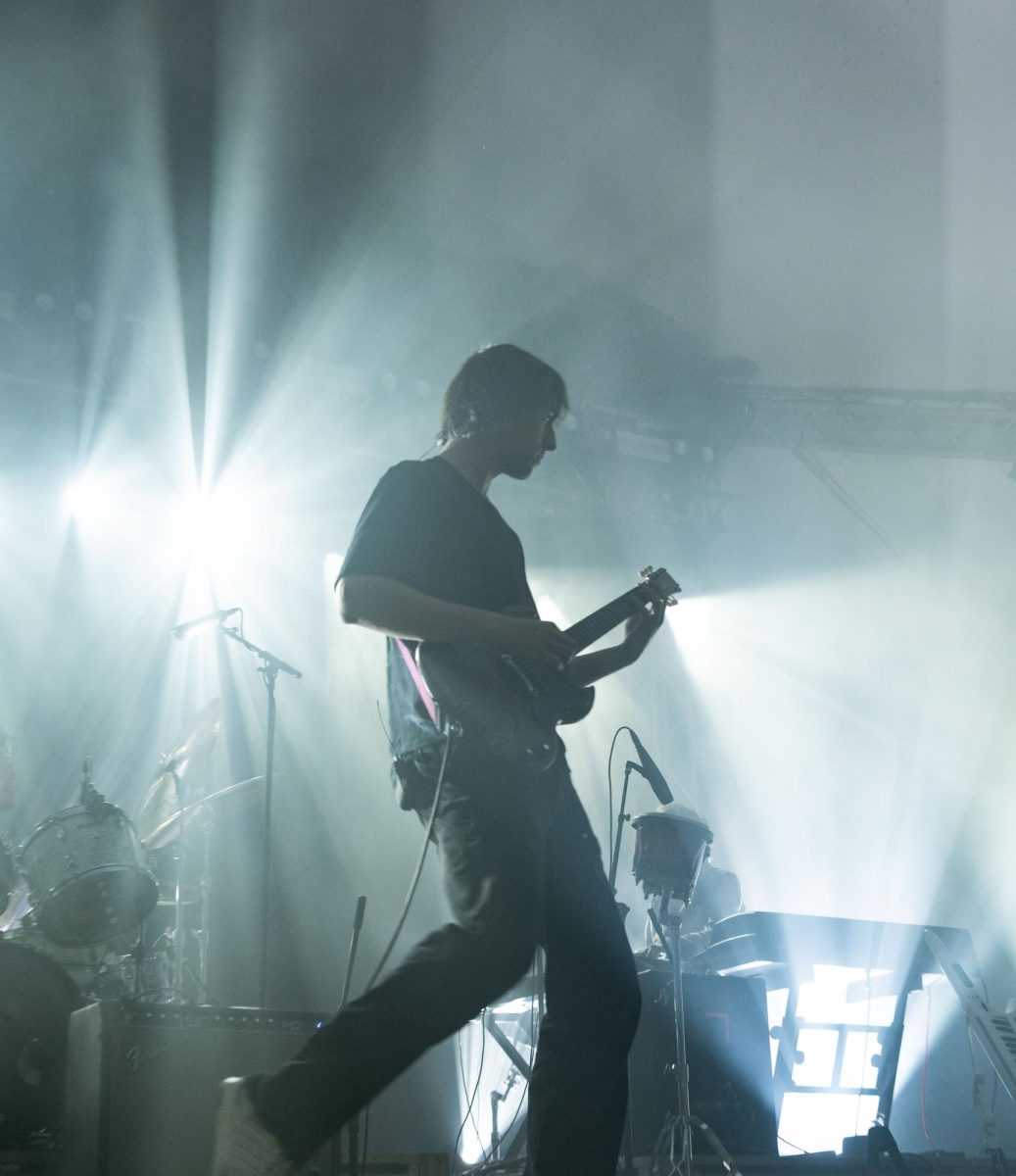 Lead singer Cameron Winter plays guitar during Geese's set at Stubb's Waller Creek Amphitheater on Nov. 5.