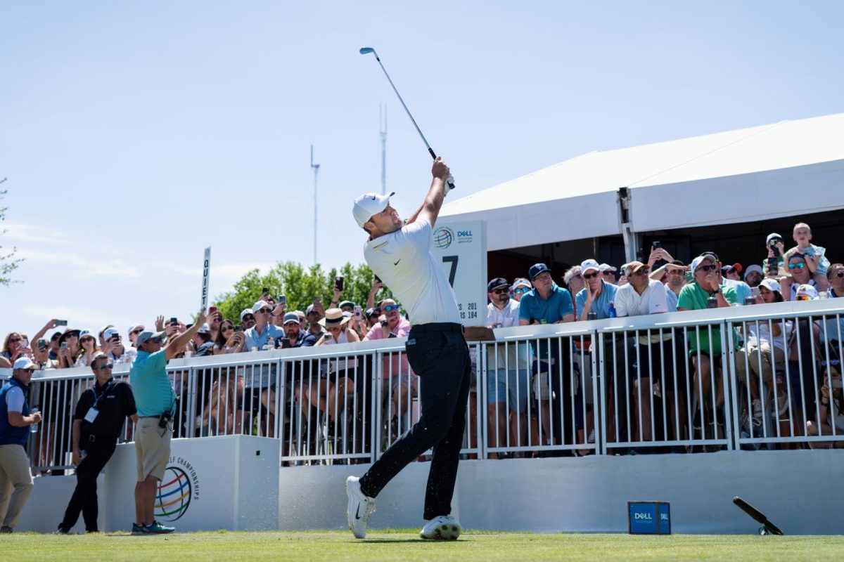 Former UT golfer Scottie Scheffler swings on Hole 7 at the Dell Match Play PGA tournament on March 25, 2023. 