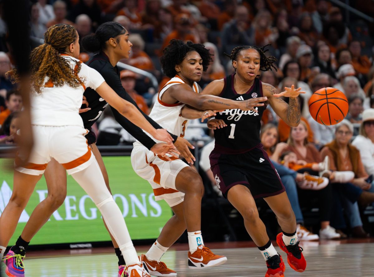 Fifth-year guard Rori Harmon guards senior guard Ny'Ceara Pryor during Texas' game against A&M at the Moody Center on Jan. 18, 2026.