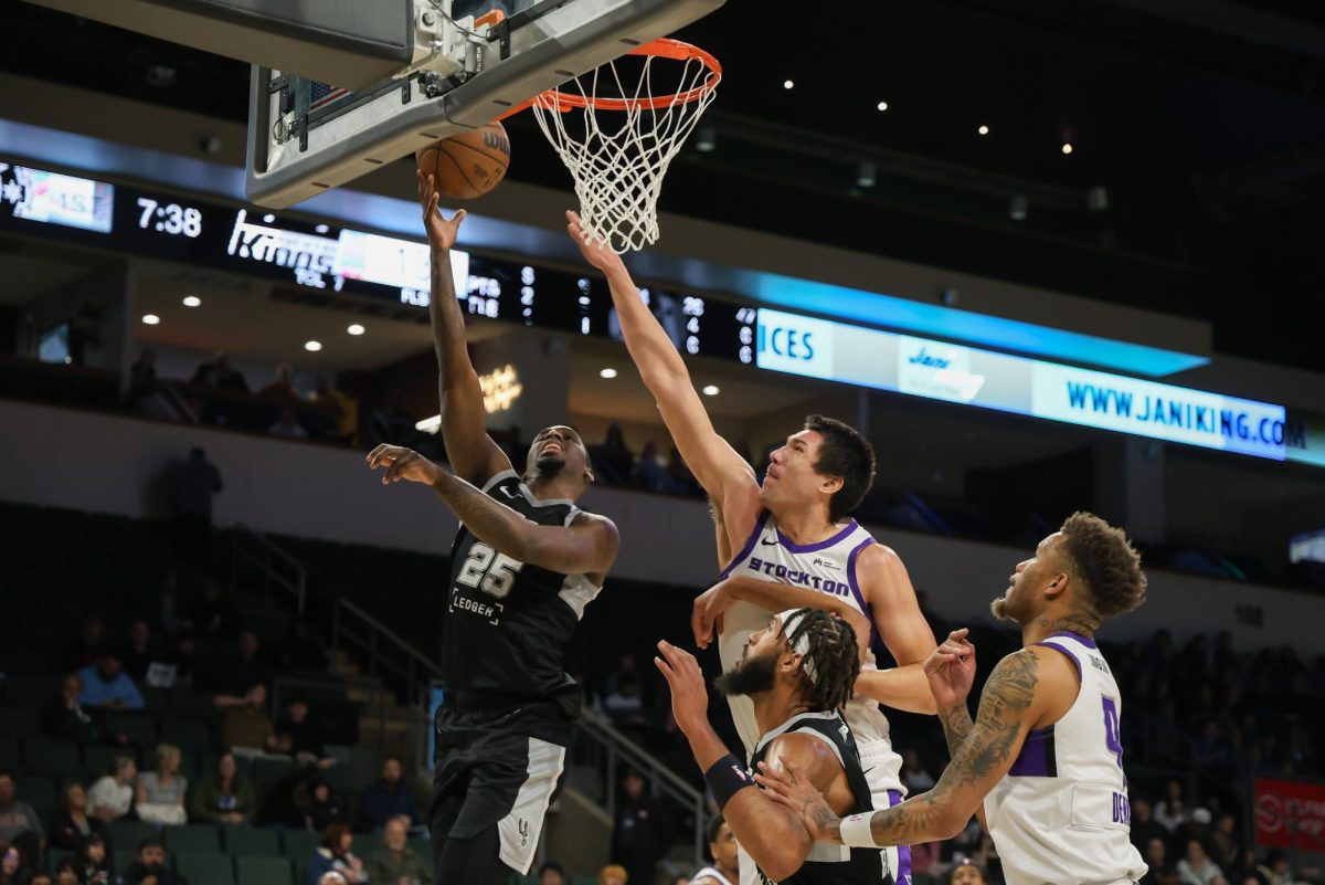 Guard David Jones lay ups the ball against a home game vs the Stockton Kings on Jan. 29, 2025.