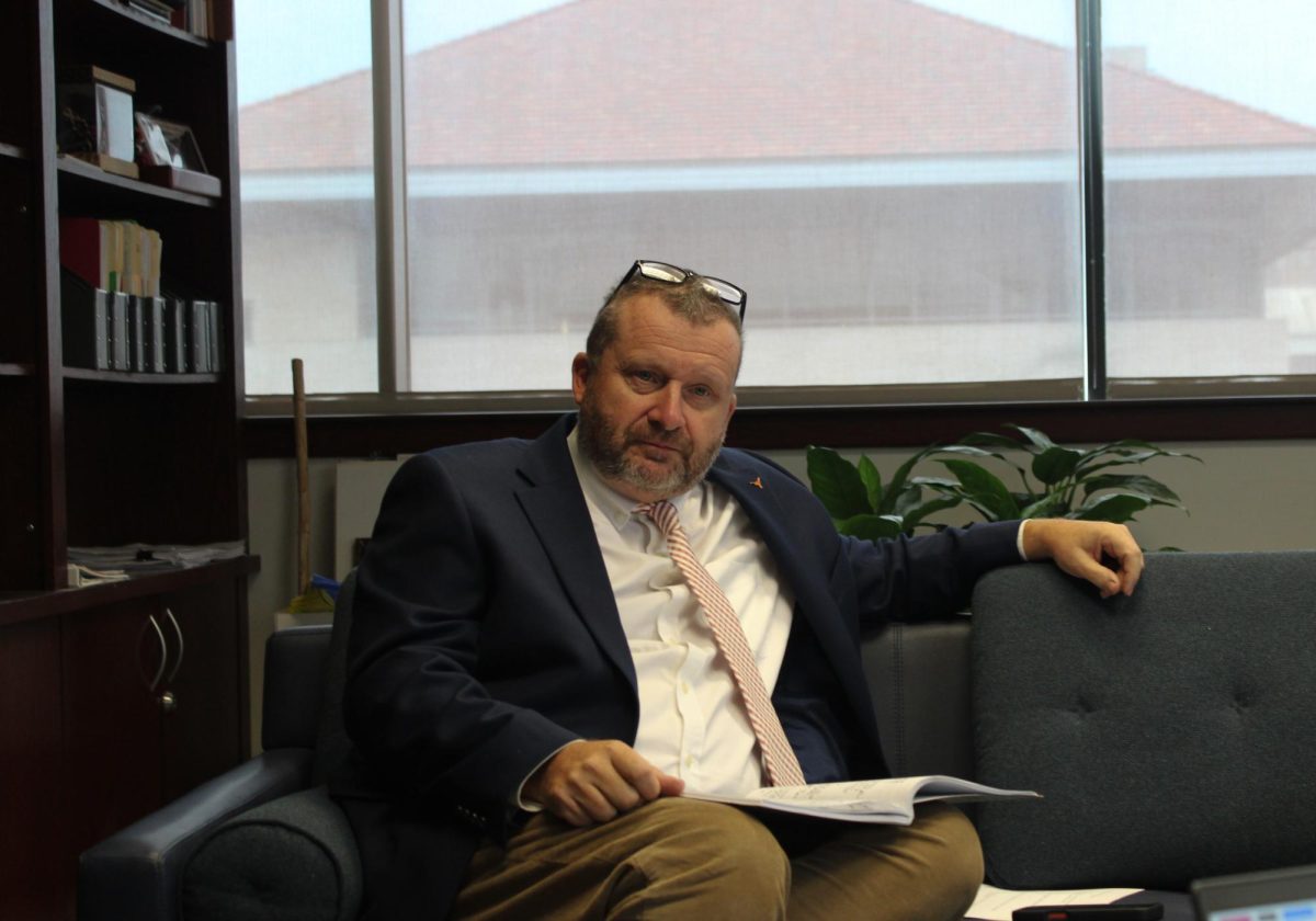 Interim Dean Danny Stockli of the Jackson School of Geosciences sits in his office inside the Jackson Geological Sciences Building for an interview on Feb. 10.