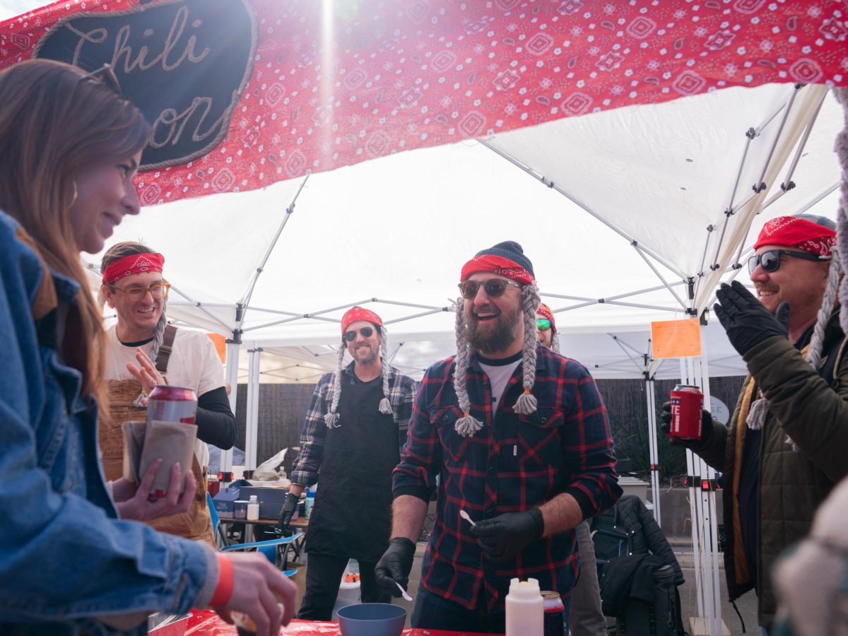 Mitch Richards, Brant Speed, Buddy Overstreet, Brett Cook and Judd Absher hand out cups of chili under the team name Chili Nelson at Jo's chili cook off on Feb. 1, 2026. The chili contained ground beef from a local cow named Sirloin, wagyu chuck roast, pork chorizo and poblanos. 