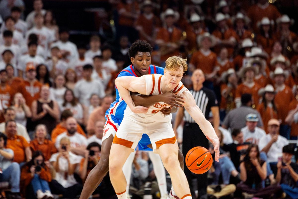 Sophomore center Matas Vokietaitis during a game against Ole Miss at Moody Center on Saturday, Feb. 7.