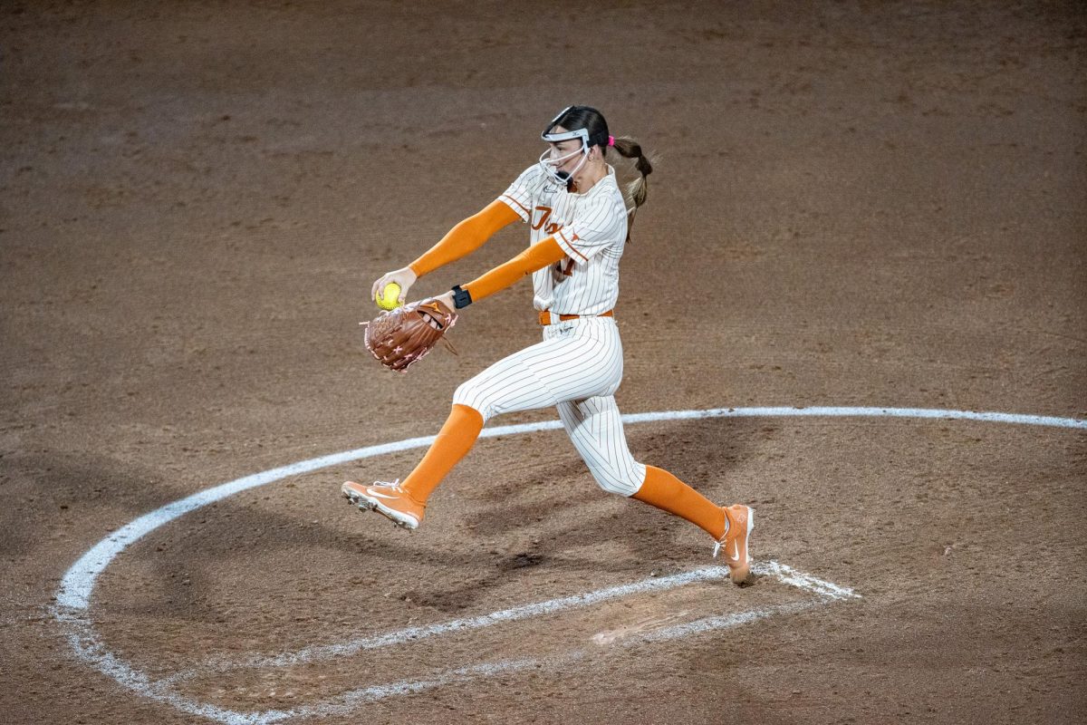 Teagan Kavan pitches the ball at the Texas softball game against Southeastern Louisiana at Charline & Red McCombs Field on Wednesday, Feb, 25. 